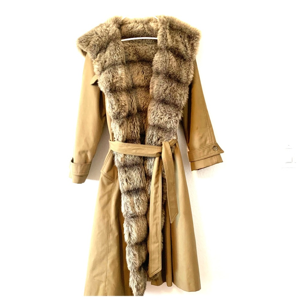 Long faux fur trench coat